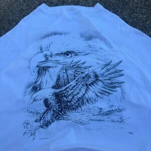 Vintage 90s Basic Wear Eagle Graphic Tee Naturecore Americana White Med (g5b)
